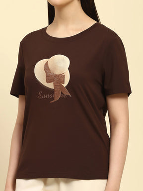 Brown Embroidered Modal Top
