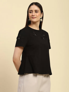 Black Applique UV Protection Top