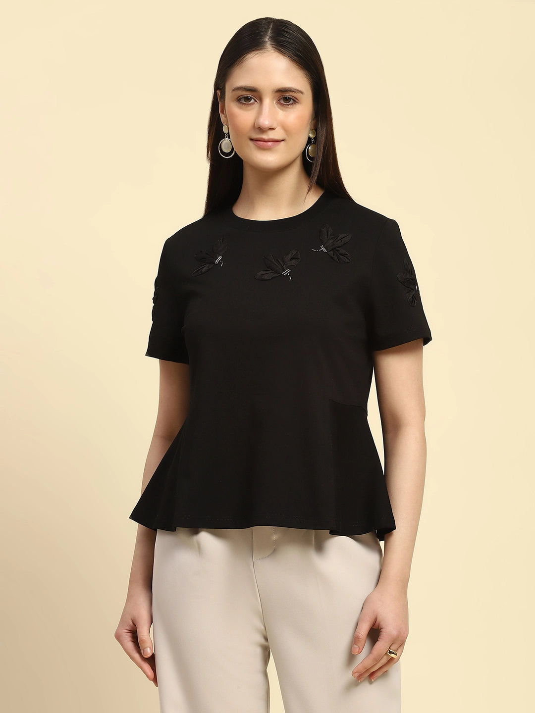 Black Applique UV Protection Top - Global Republic