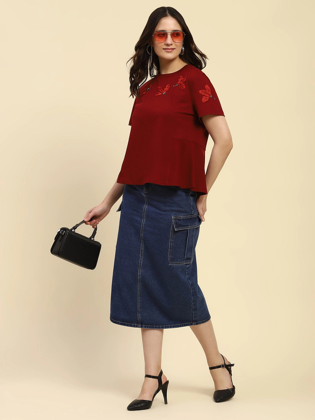 Maroon Applique UV Protection Top - Global Republic