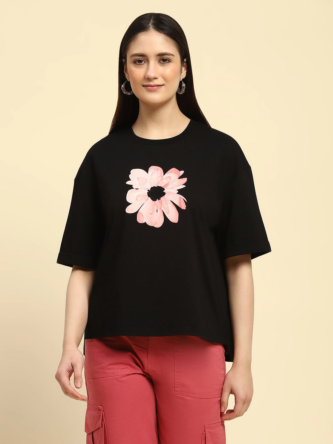 Black UV Protective Cotton Boxy Top - Global Republic