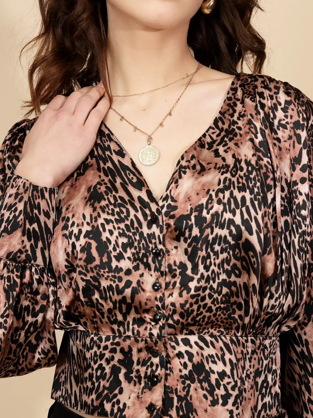 Brown cotton Blouson Top - Global Republic