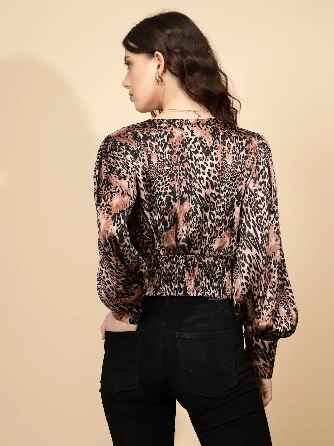 Brown Polycotton Regular Fit Blouson Top For Women