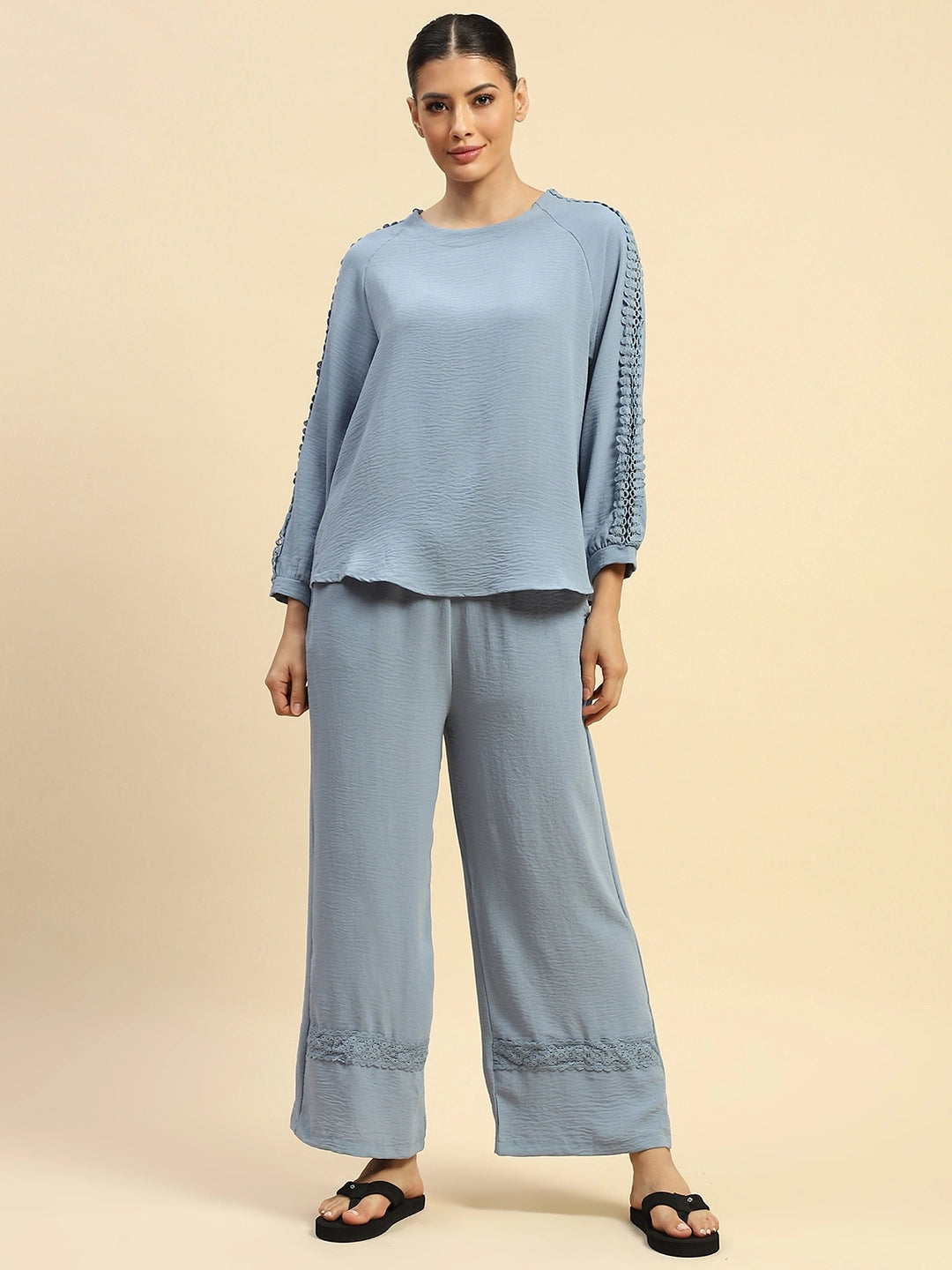 Blue  Rayon Relaxed Fit Night Suit For Women - Global Republic