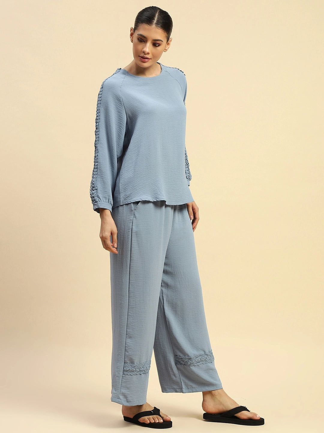 Blue  Rayon Relaxed Fit Night Suit For Women - Global Republic