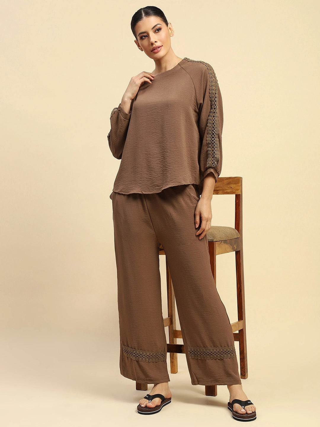 Coffee  Rayon Relaxed Fit Night Suit For Women - Global Republic