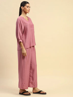 Dusty Pink Rayon Relaxed Fit Night Suit