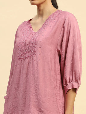 Dusty Pink Rayon Relaxed Fit Night Suit