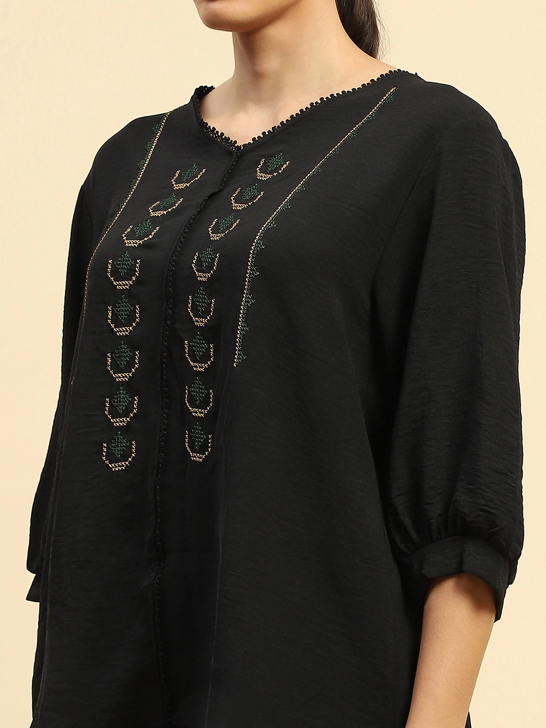 Black  Nylon Relaxed Fit Night Suit For Women - Global Republic