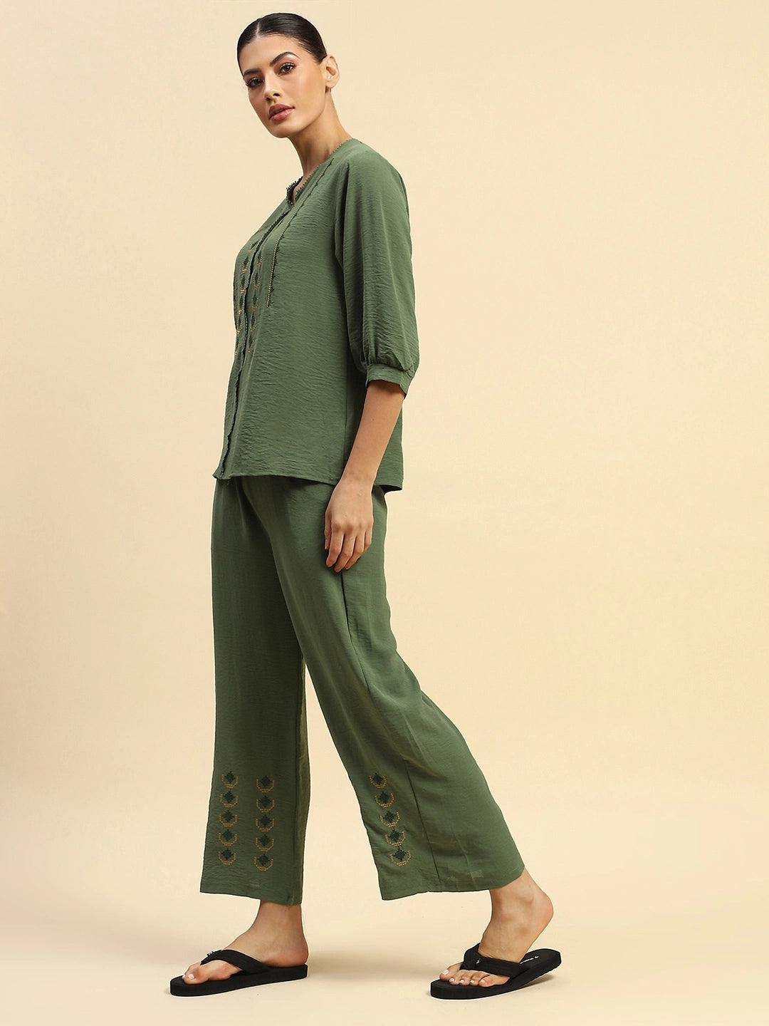Green  Rayon Relaxed Fit Nightsuit - Global Republic