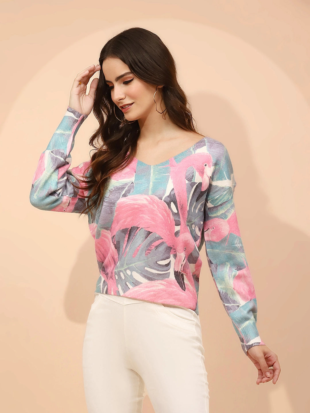Pink Poly Viscose Relaxed Fit Pullover