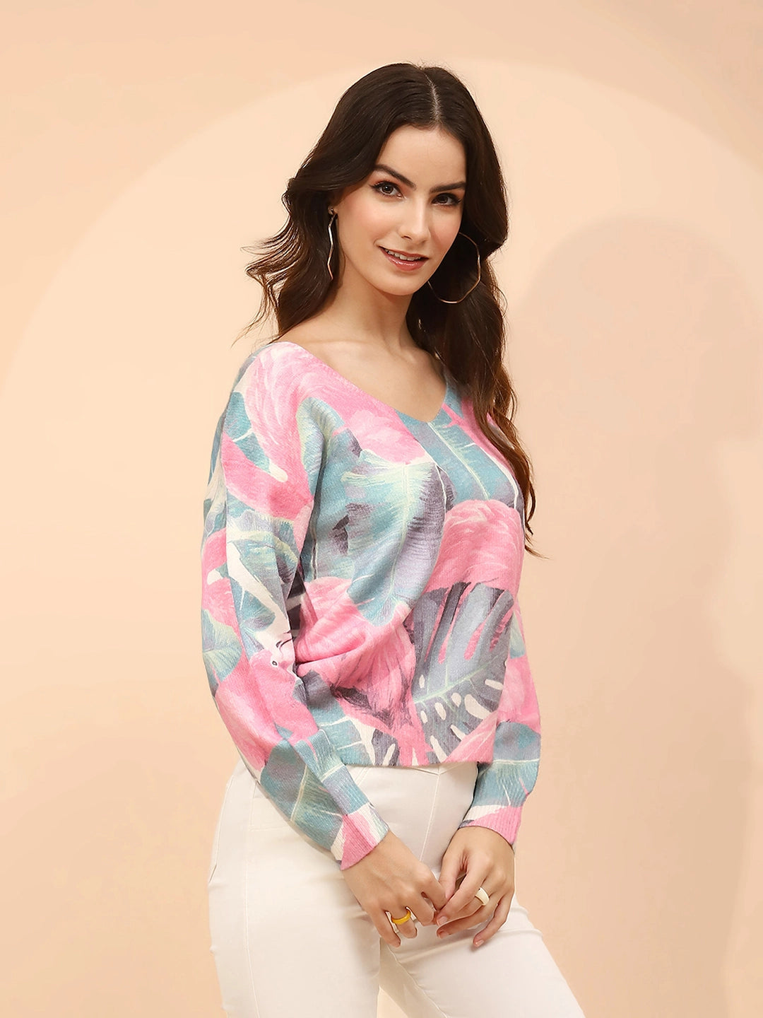 Pink Poly Viscose Relaxed Fit Pullover