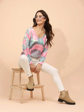Pink Poly Viscose Relaxed Fit Pullover