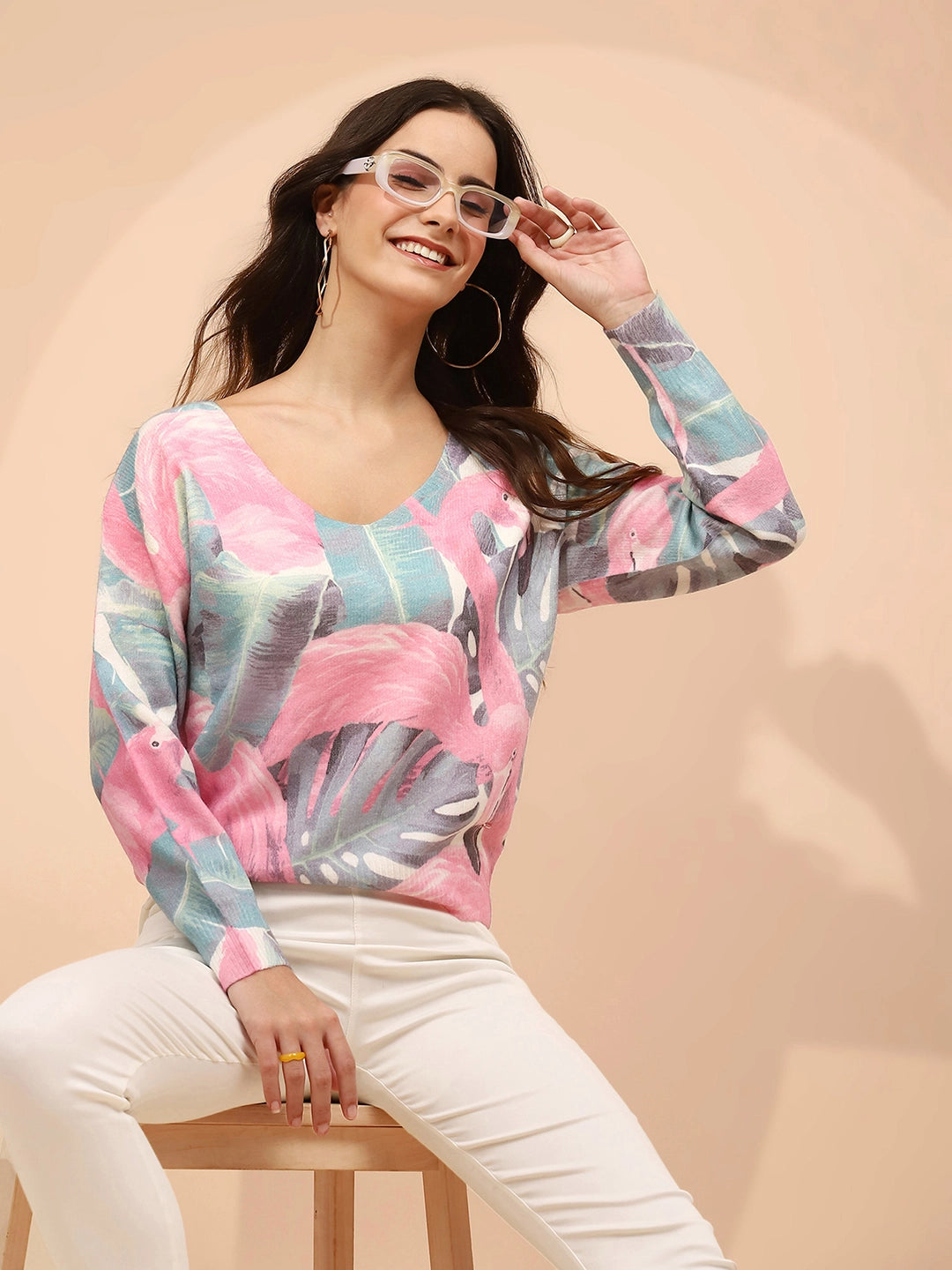 Pink Poly Viscose Relaxed Fit Pullover