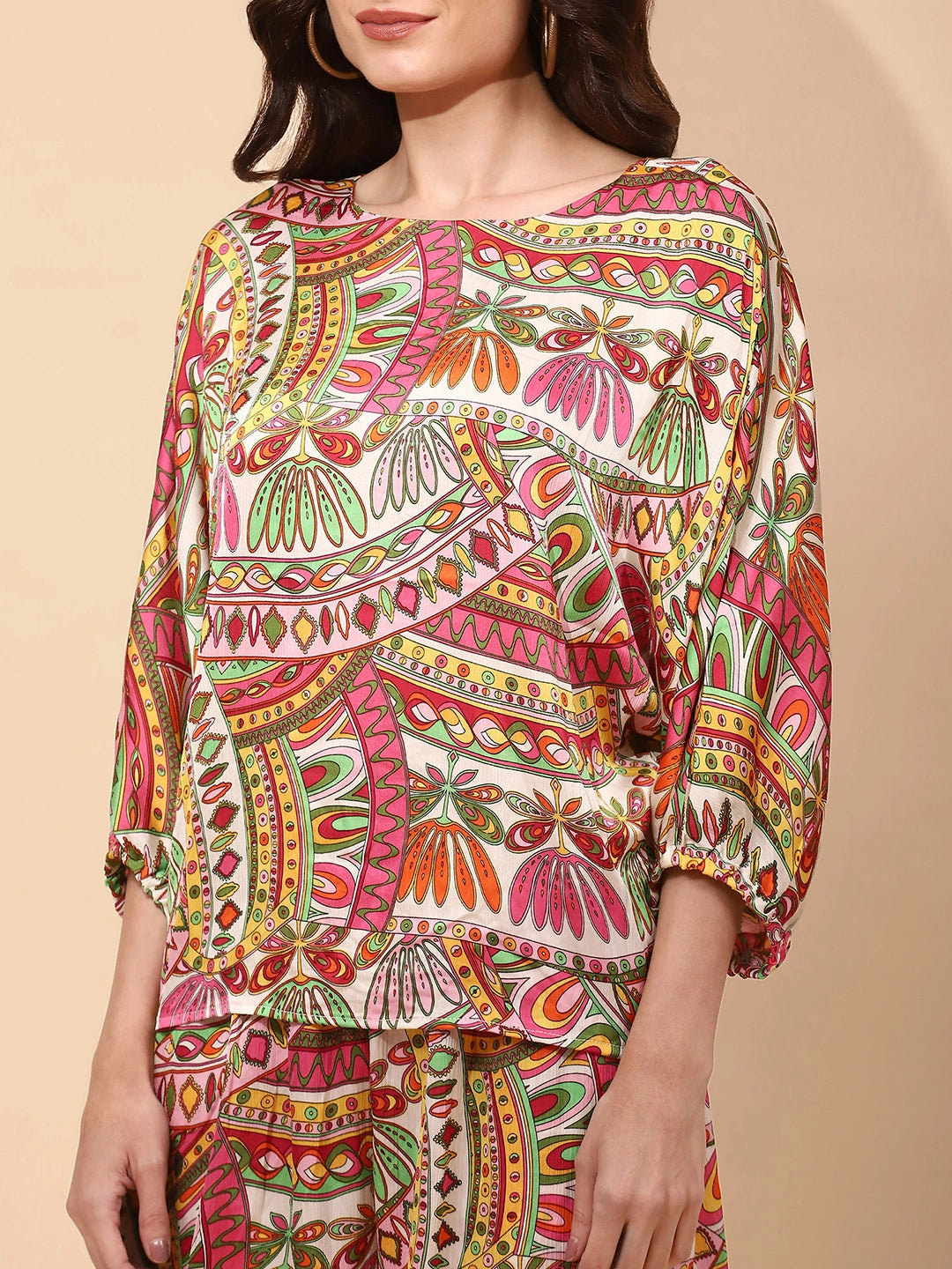 Multi Pink Satin Relaxed Fit Co-ord Set For Women - Global Republic