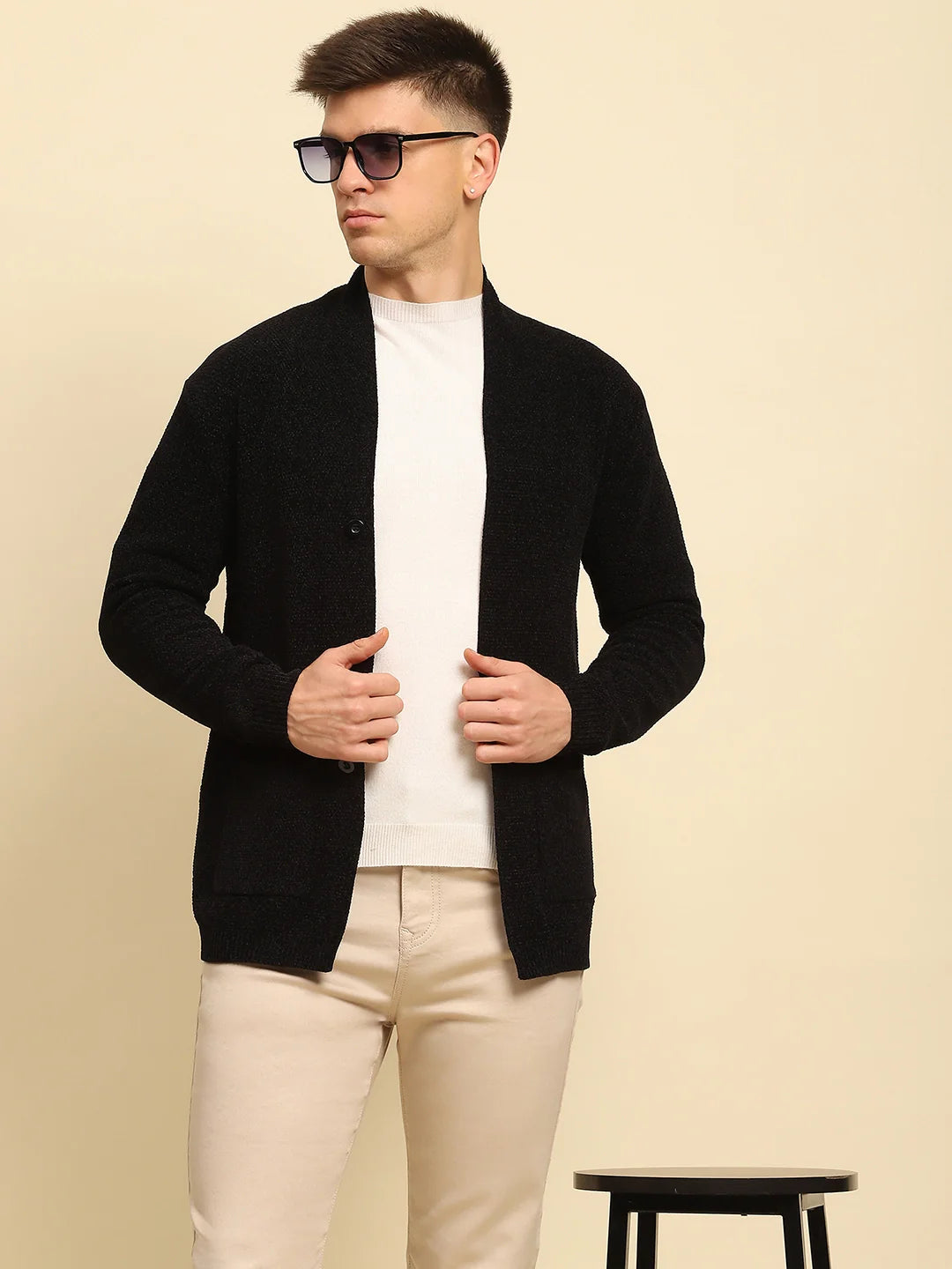 Black Poly Blend Solid Winter Shrug