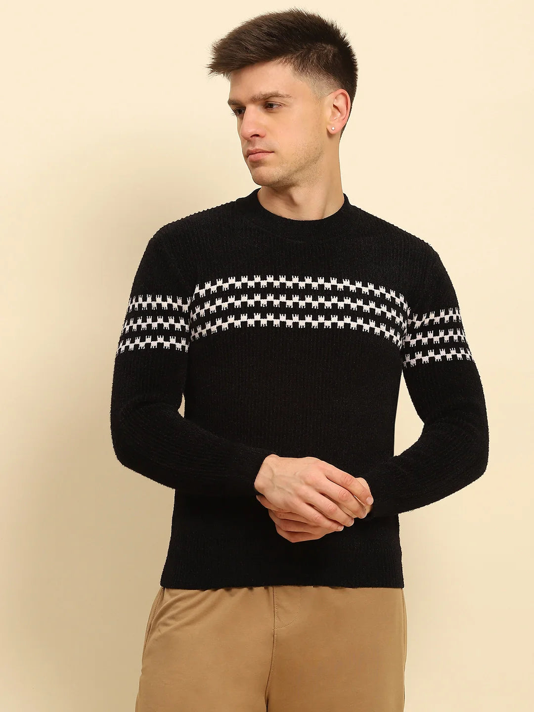 Black  Geometric Pullover - Global Republic