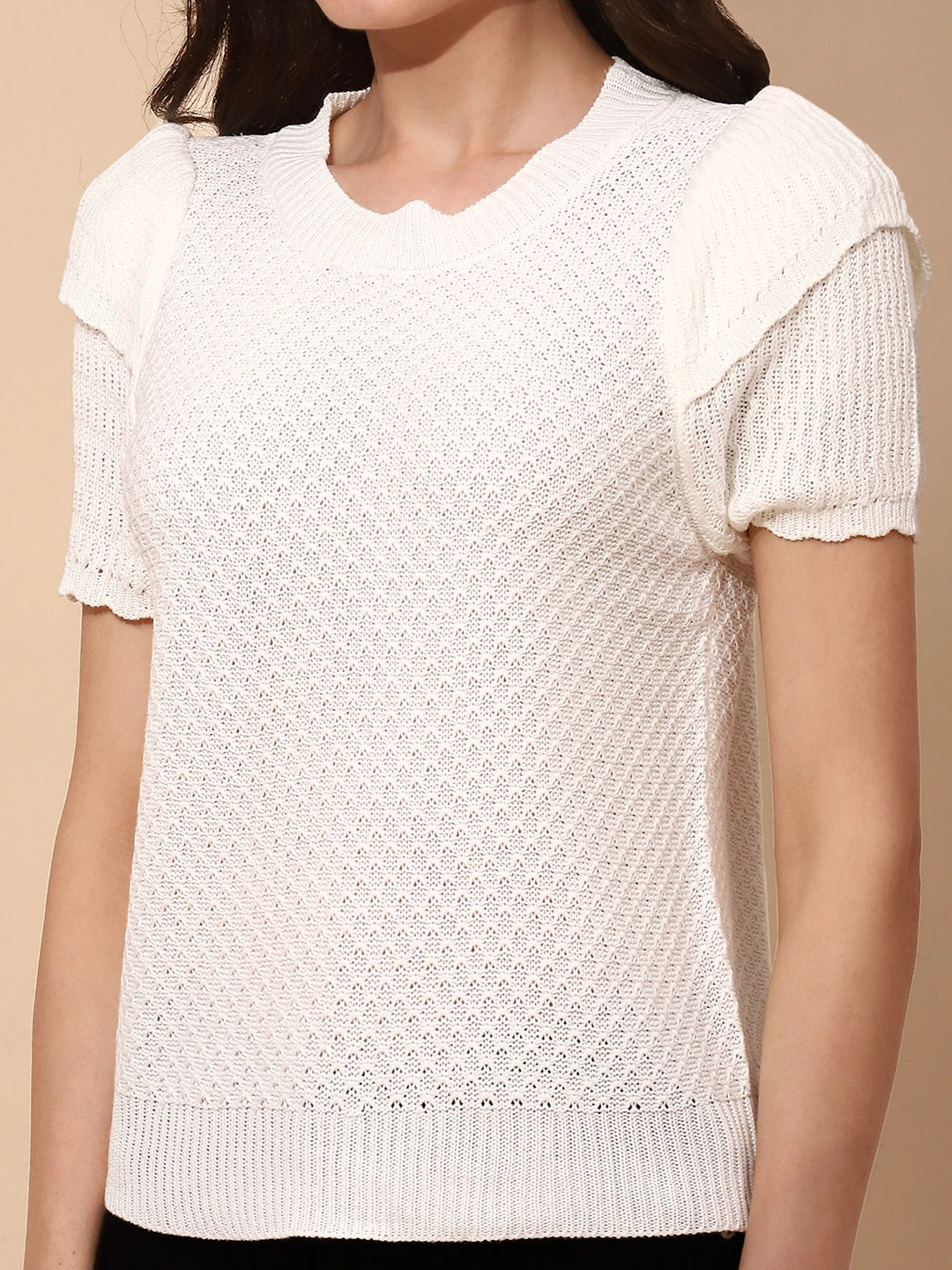 White Viscose Regular Fit Top - Global Republic