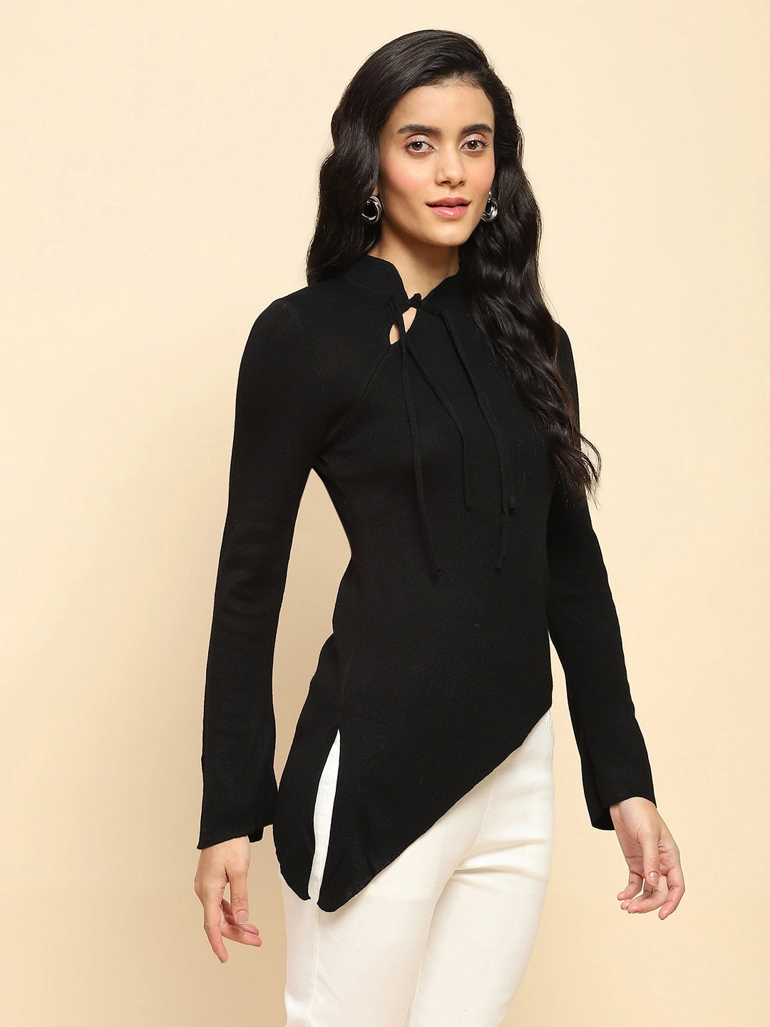 Black Acrylic Blend Winter Top - Global Republic