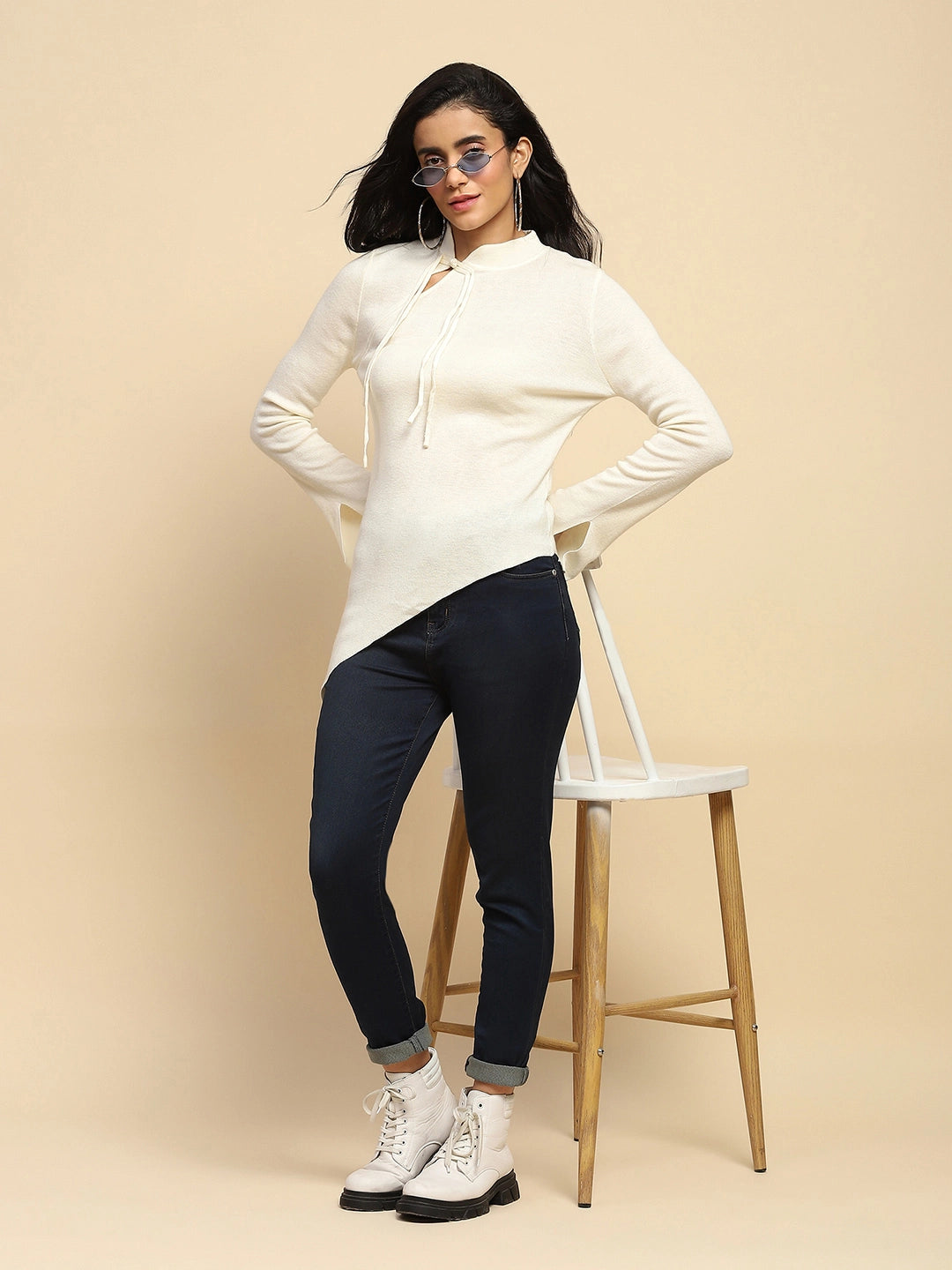 Off White Acrylic Blend Winter Top - Global Republic