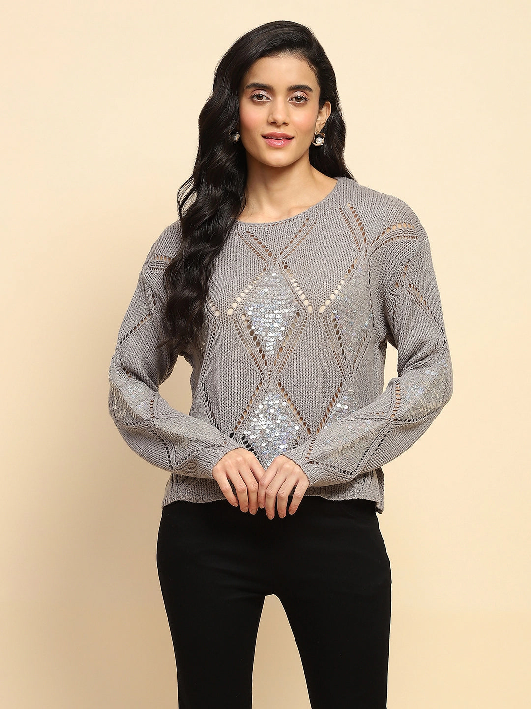 Grey Acrylic Relaxed Fit Pullover