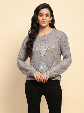 Grey Acrylic Relaxed Fit Pullover