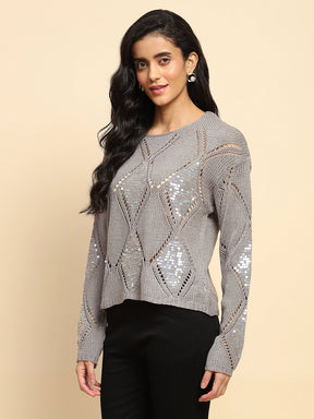 Grey Acrylic Relaxed Fit Pullover