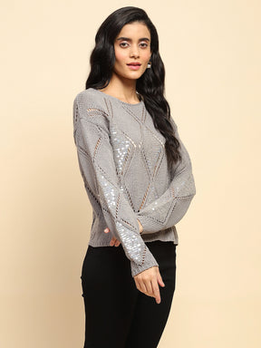 Grey Acrylic Relaxed Fit Pullover