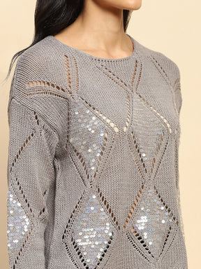Grey Acrylic Relaxed Fit Pullover