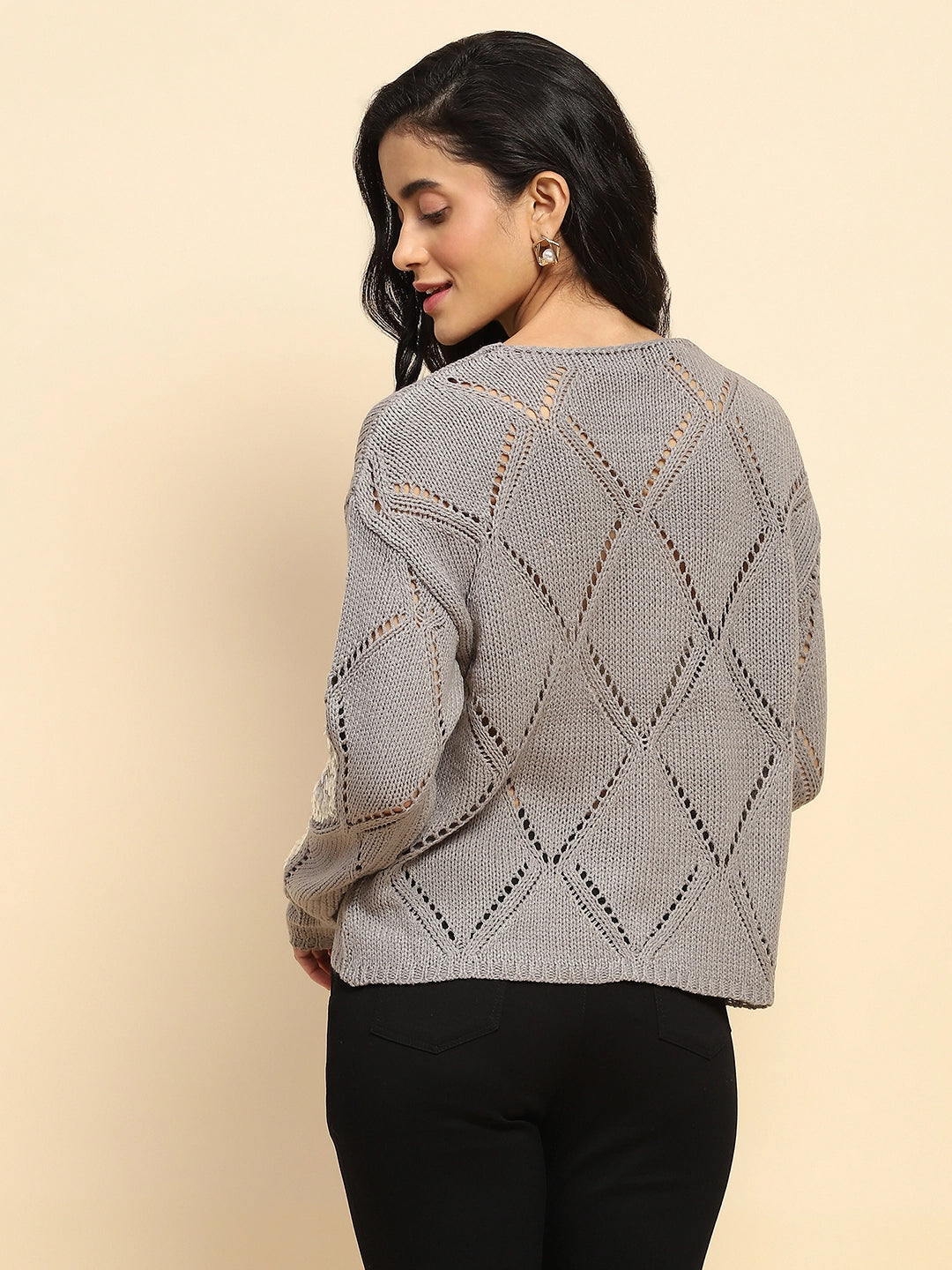 Grey Acrylic Relaxed Fit Pullover