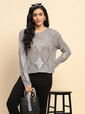 Grey Acrylic Relaxed Fit Pullover