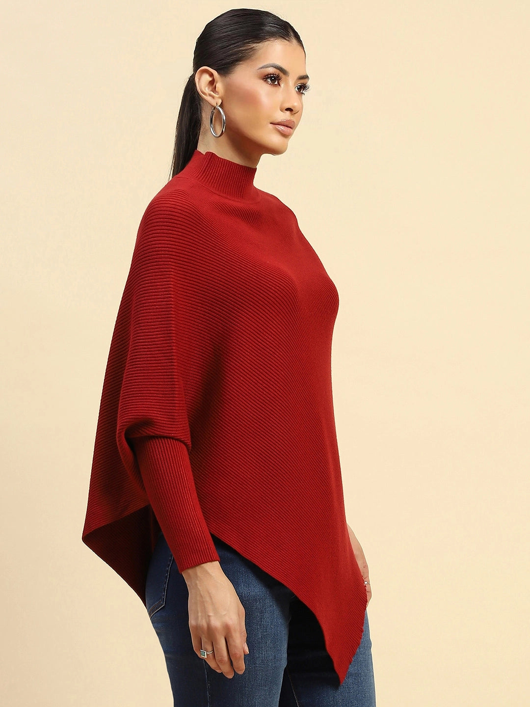 Maroon  Viscose Slim Fit Pullover - Global Republic