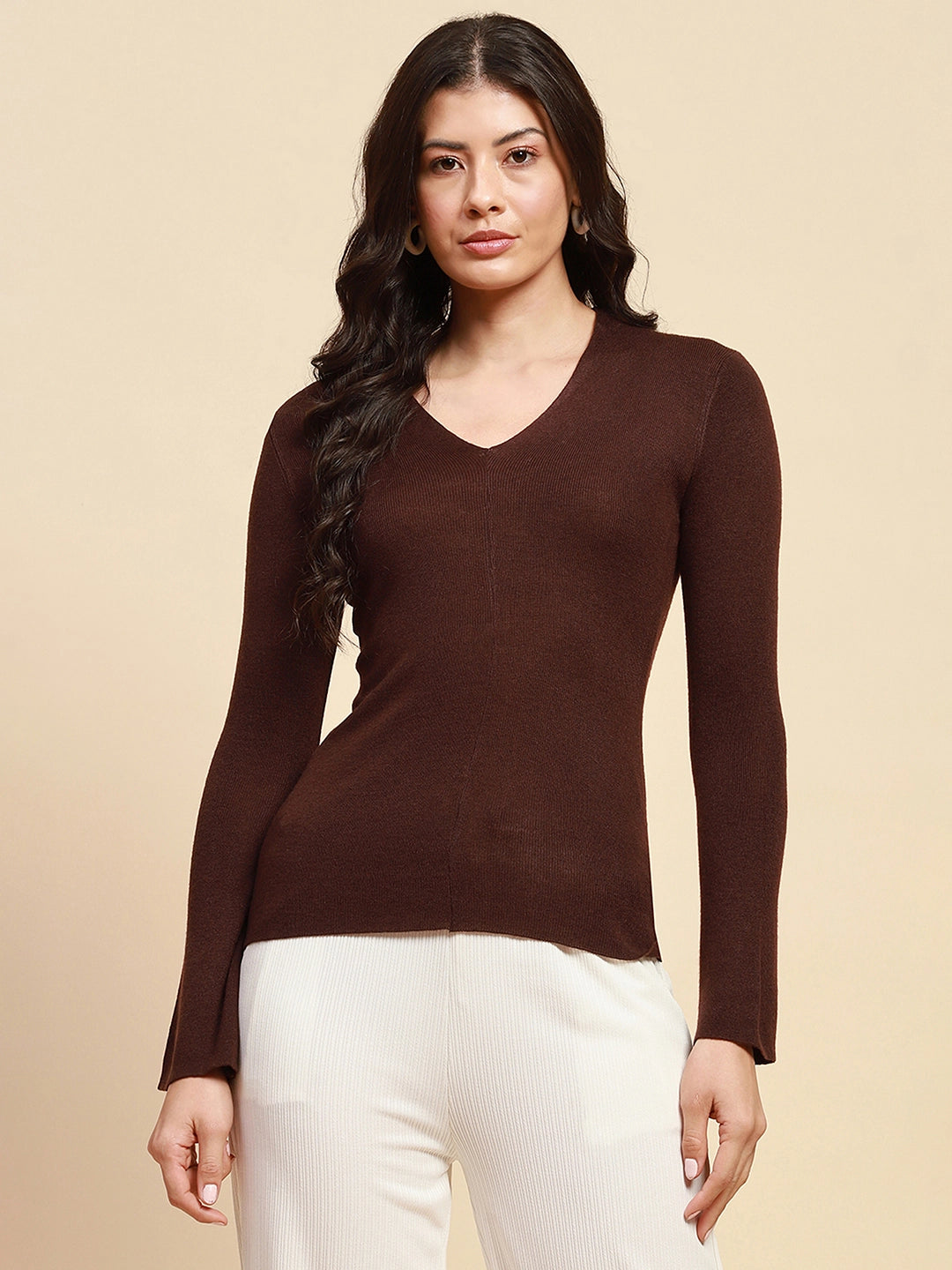 Brown  Slim Fit Winter Top - Global Republic