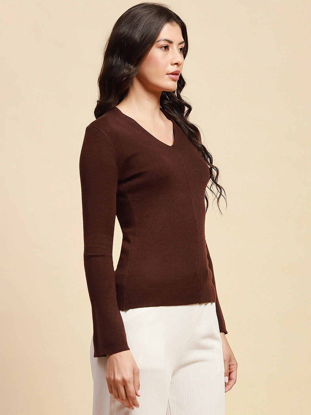 Brown  Slim Fit Winter Top - Global Republic