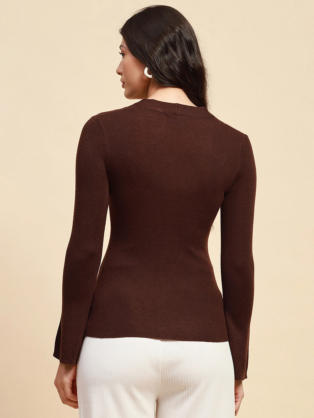 Brown  Slim Fit Winter Top - Global Republic