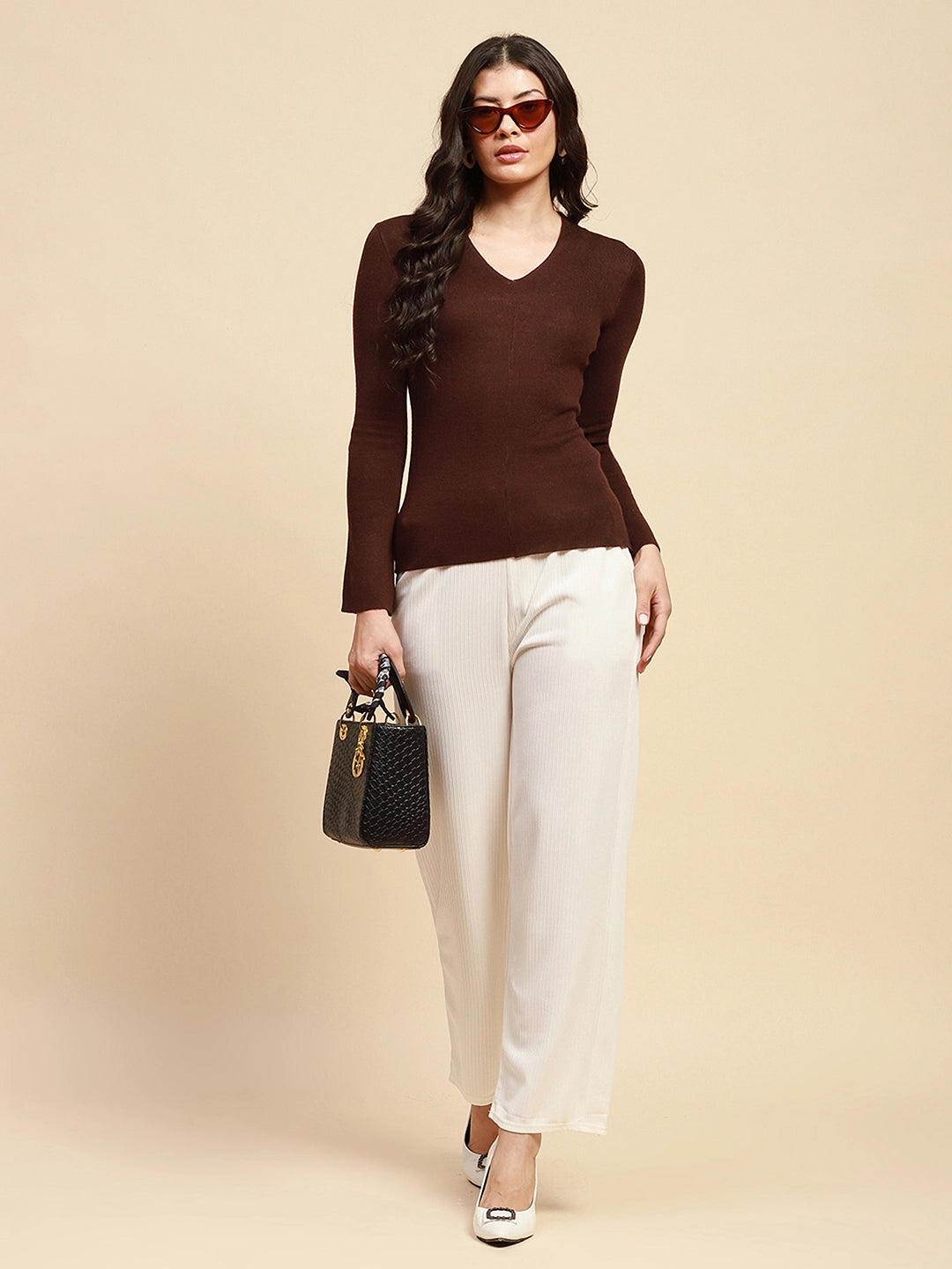 Brown  Slim Fit Winter Top - Global Republic