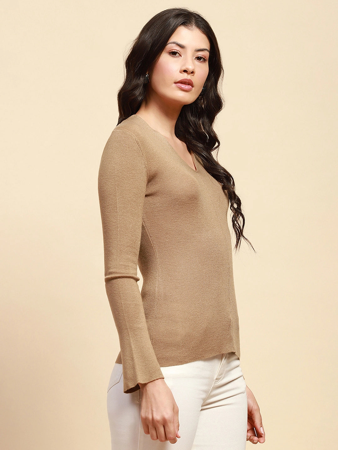 Khaki  Slim Fit Winter Top - Global Republic