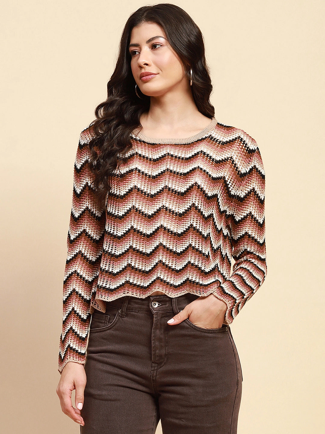 Beige Acrylic Loose Fit Top - Global Republic