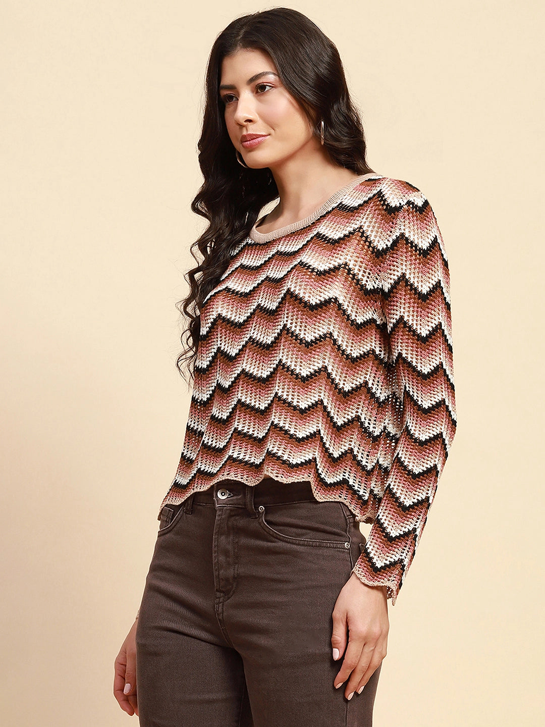 Beige Acrylic Loose Fit Top - Global Republic