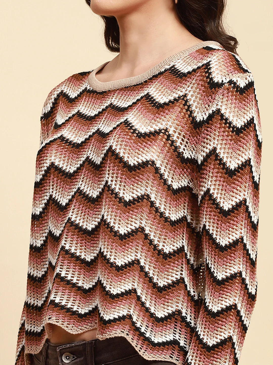 Beige Acrylic Loose Fit Top - Global Republic