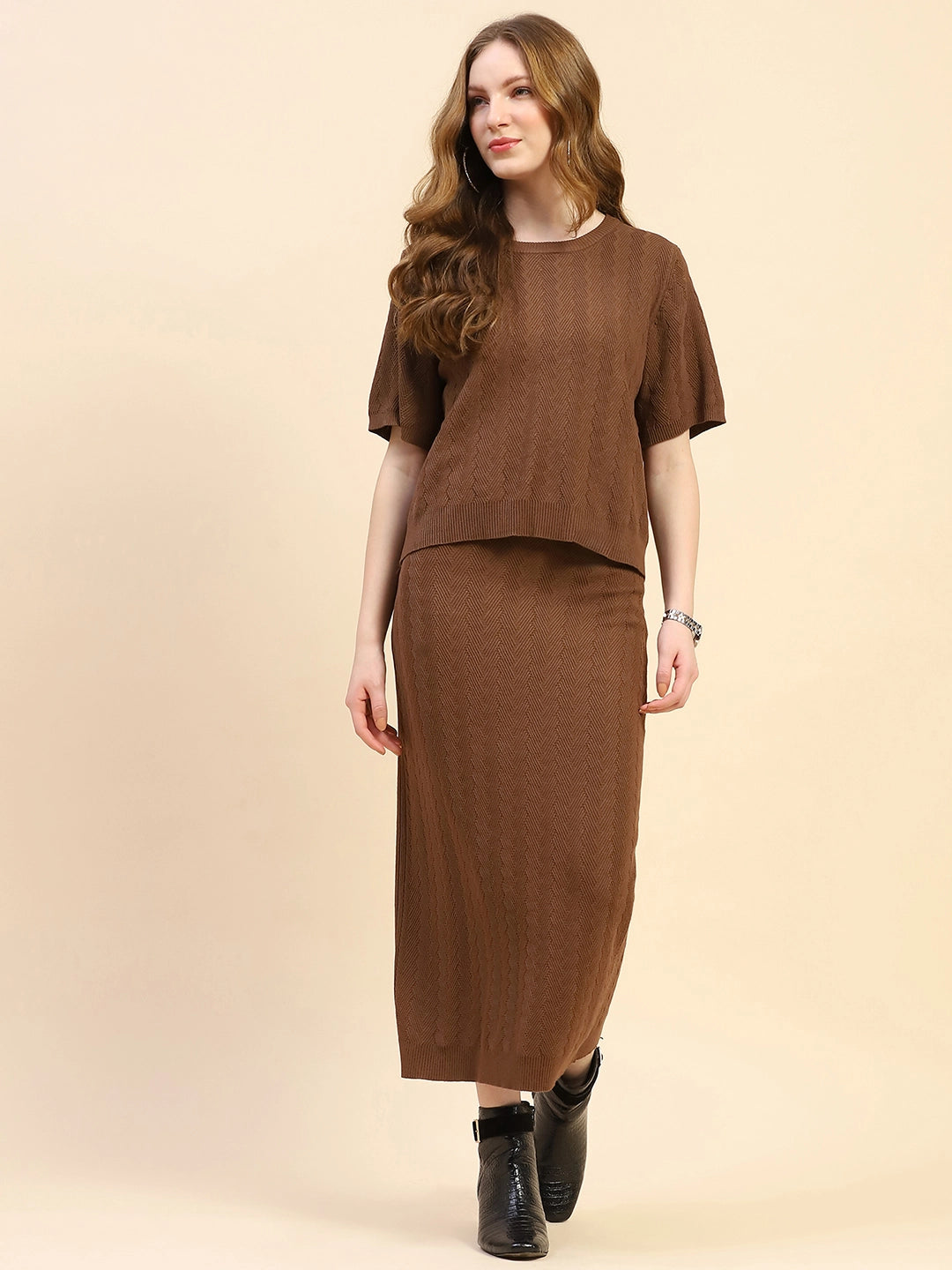 Brown Solid Viscose Blend Co-ord Set - Global Republic