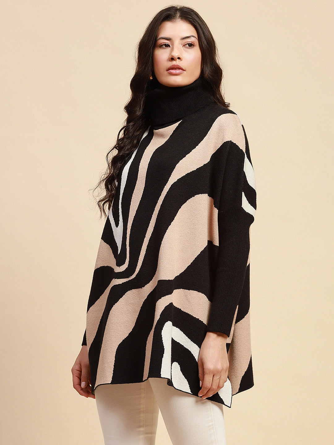 Beige Loose Fit Viscose Blend Pullover - Global Republic