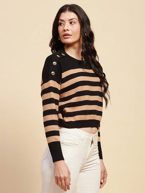 Beige Viscose Blend Boxy Fit Pullover For Women