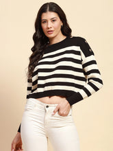 Black Viscose Blend Boxy Fit Crop Pullover For Women