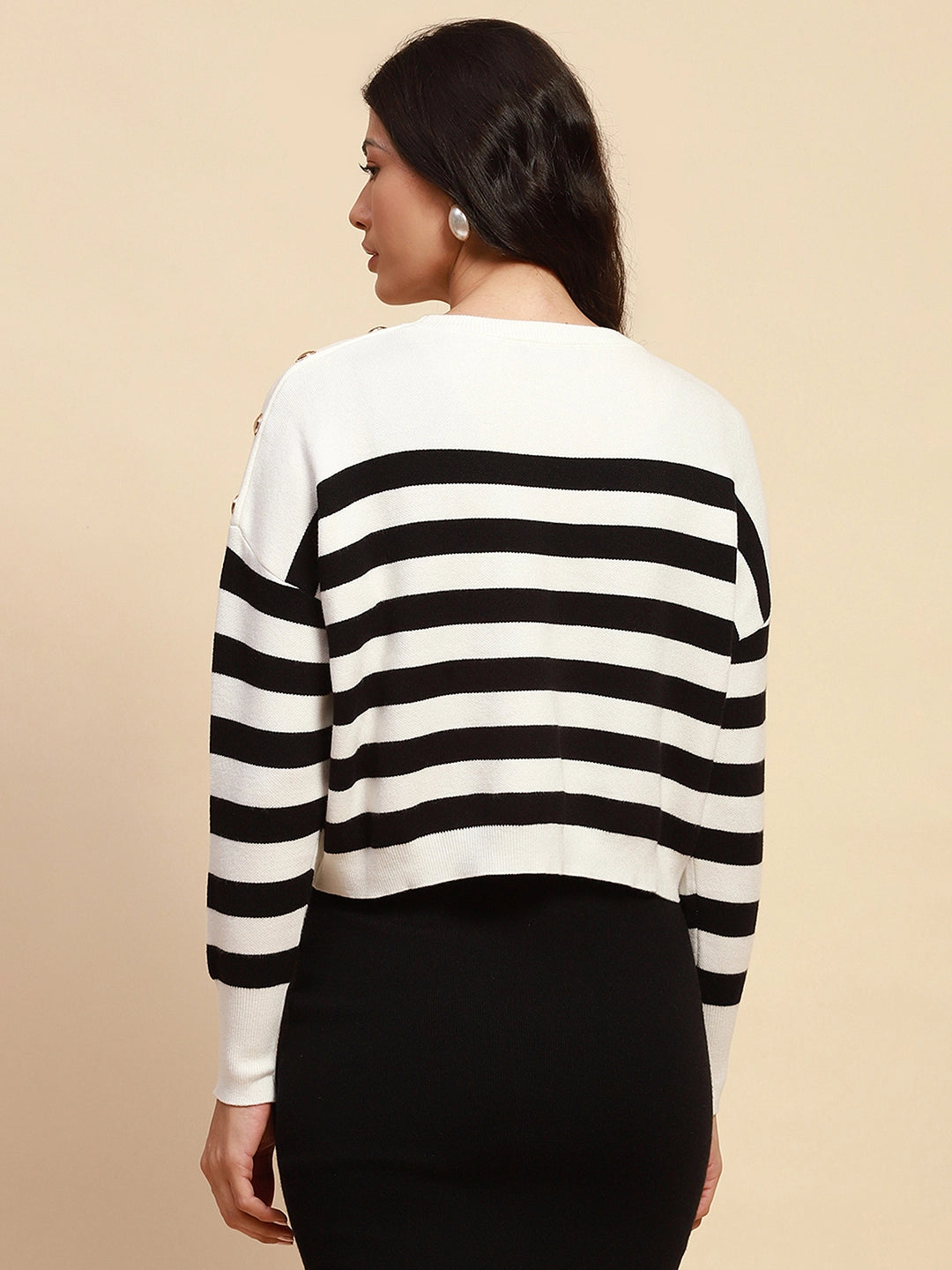 White Viscose Blend Boxy Fit Crop Pullover For Women-Combo Set Testing - Global Republic