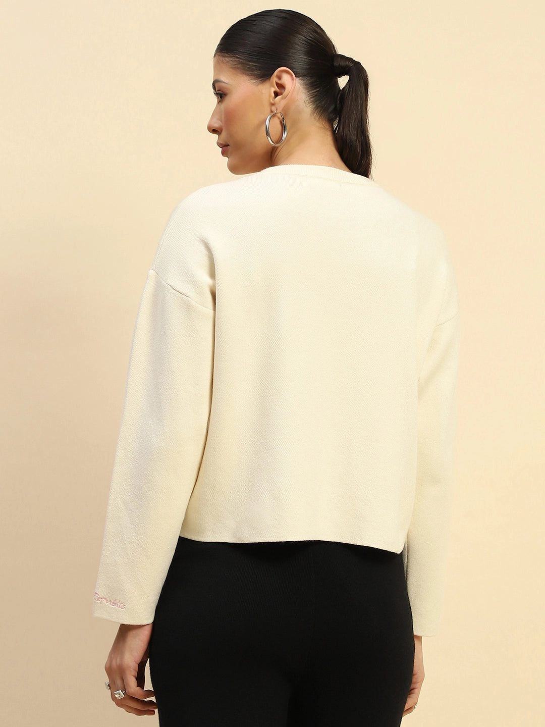 Cream  Viscose Boxy Fit Pullover - Global Republic