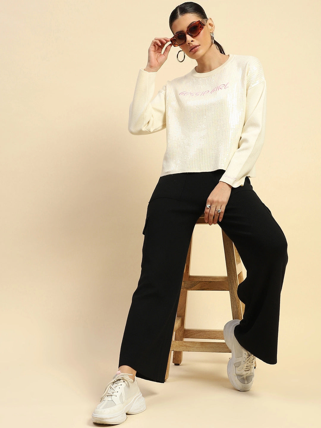 Cream  Viscose Boxy Fit Pullover - Global Republic