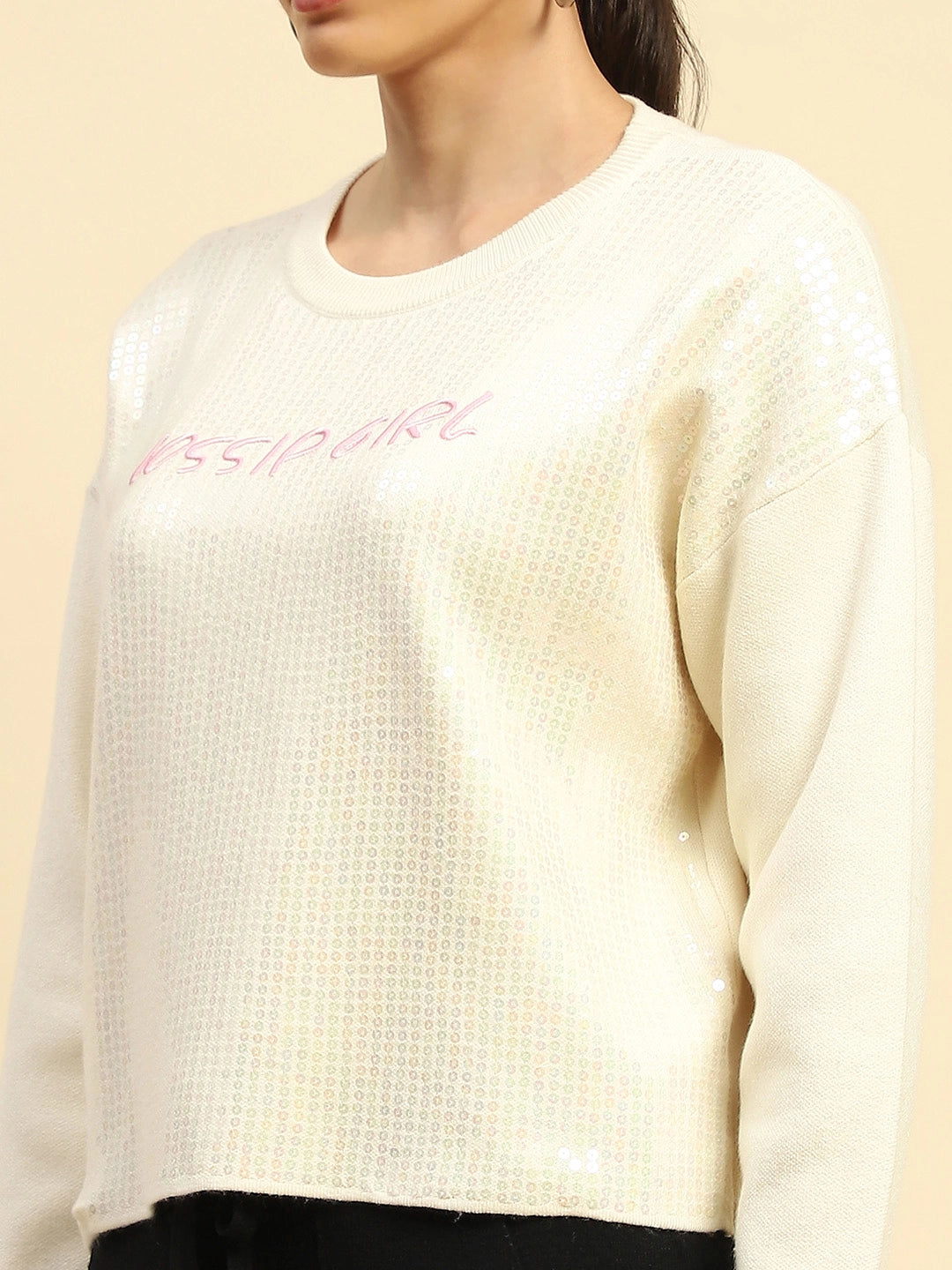 Cream  Viscose Boxy Fit Pullover - Global Republic