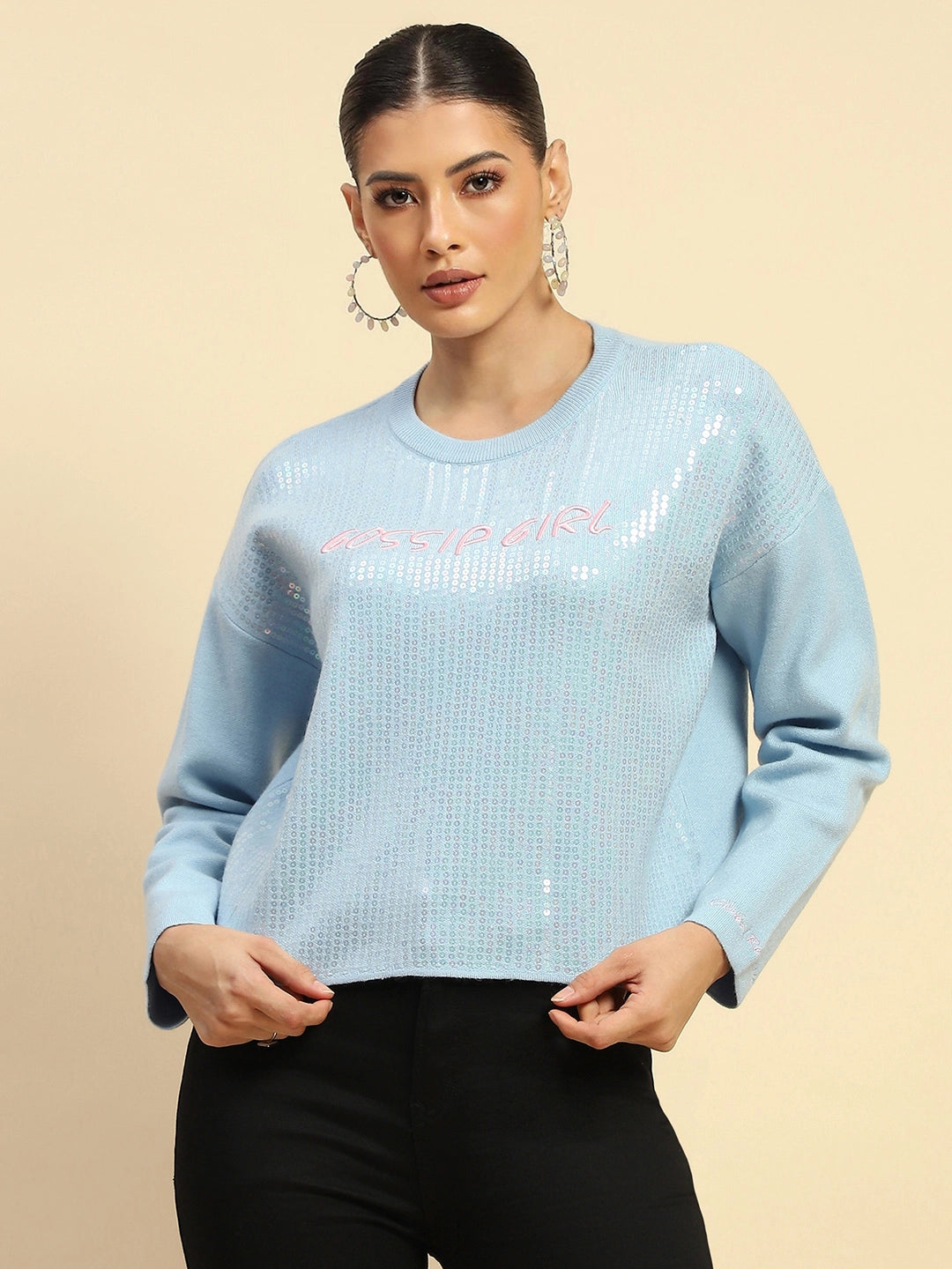 Blue  Viscose Boxy Fit Pullover - Global Republic
