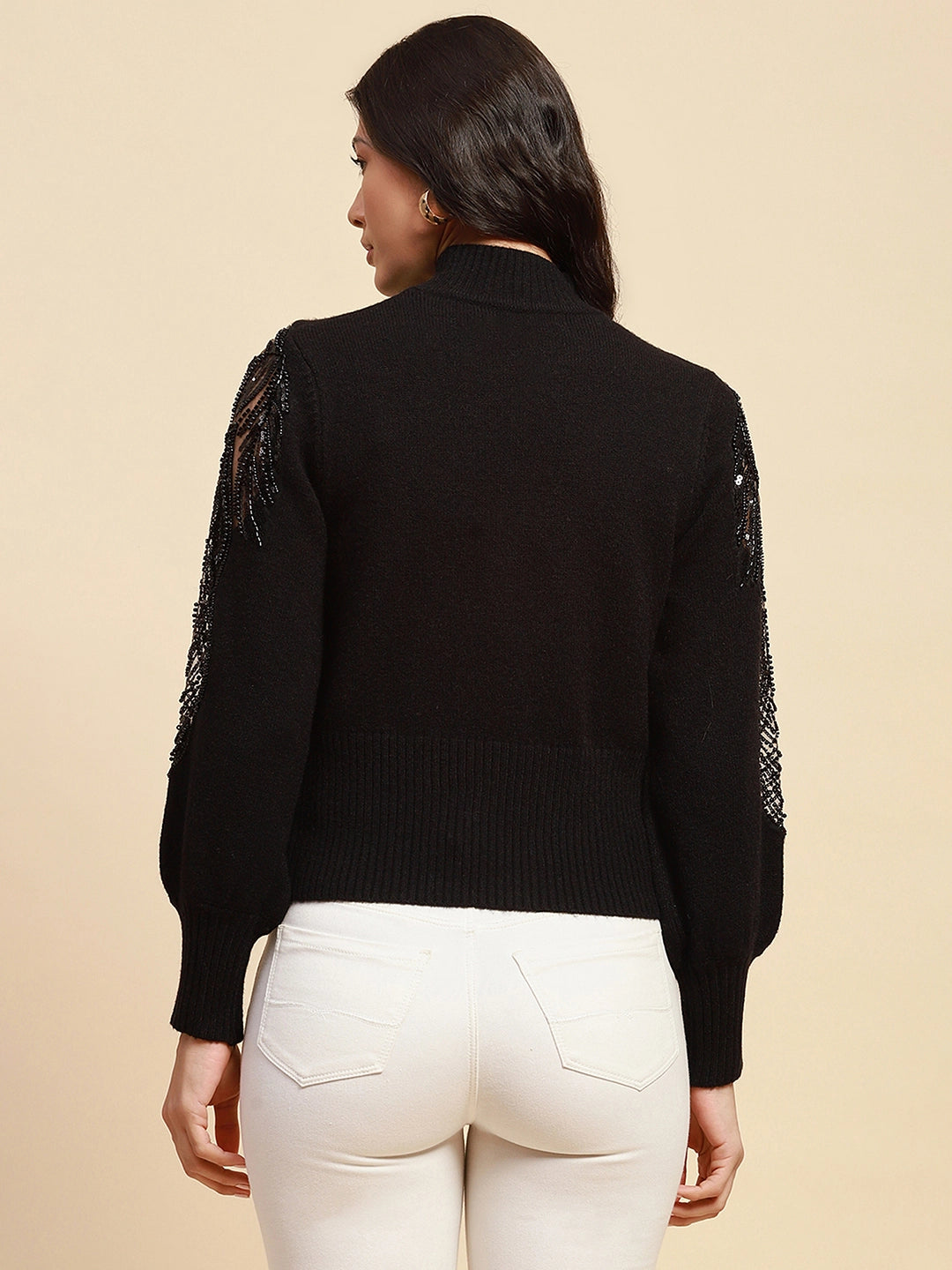 Black Viscose Blend Slim Fit Pullover For Women